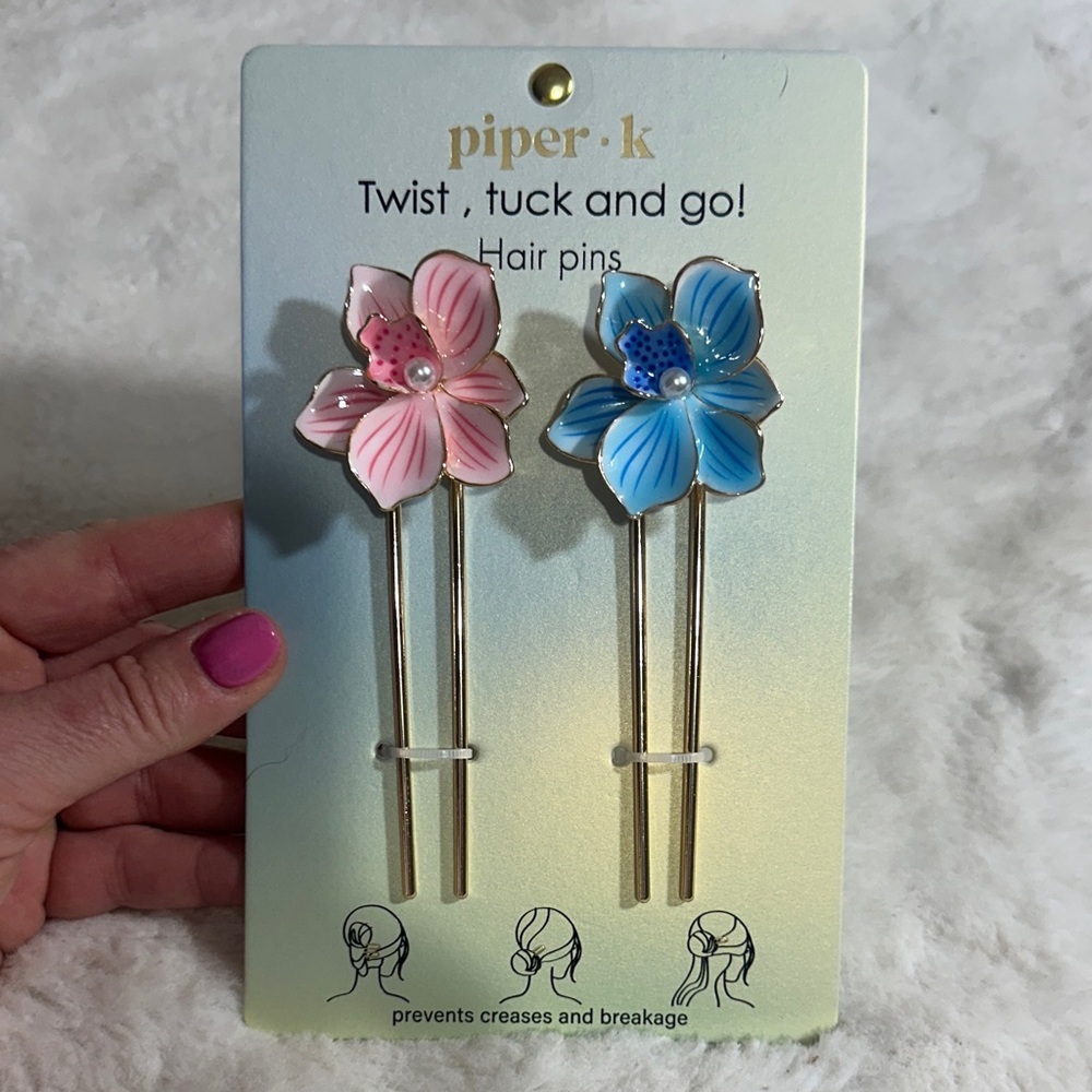 Piper K pink and blue hair pins set of 2